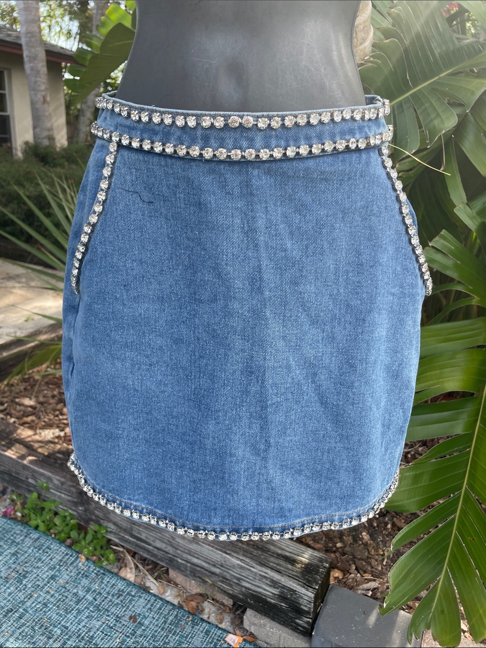 rhinestone embellished denim miniskirt by nasty girl